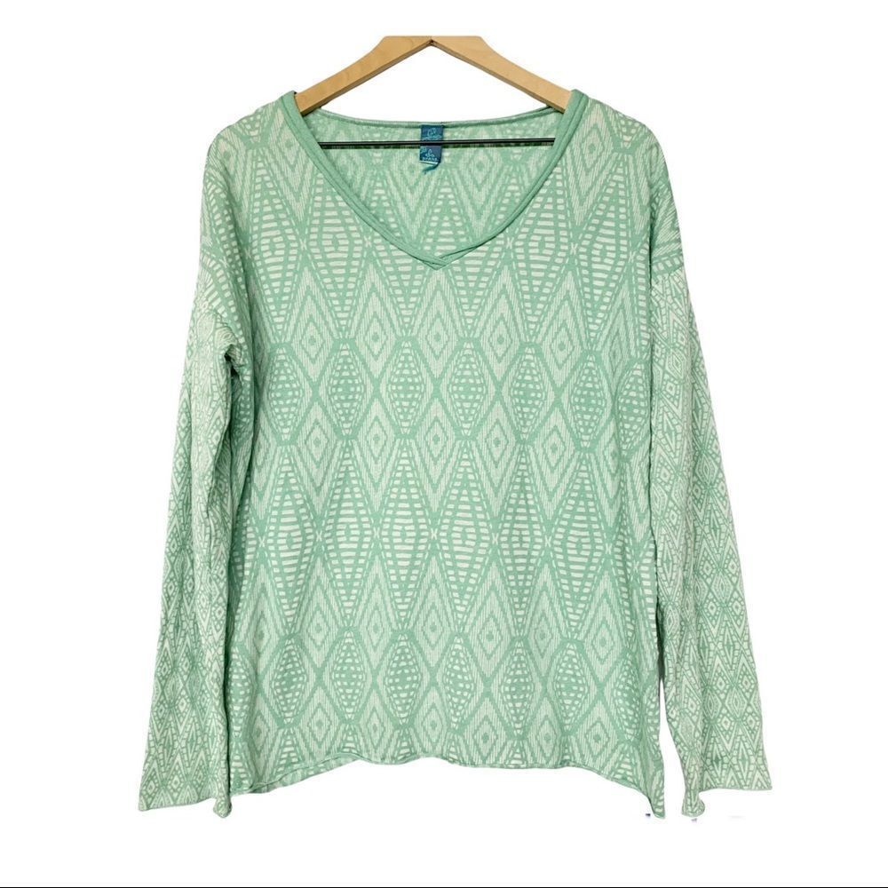 Prana mint green soft stretchy knit long sleeve top geometric pattern L